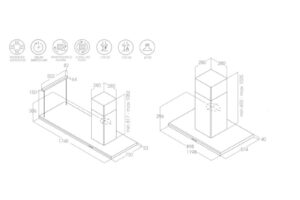 Kích thước máy hút mùi đảo Elica MOON IS IX/A/60X120 PRF0093541A