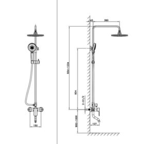 Kích thước sen cây tắm nóng lạnh Paul Schmitt PA501R