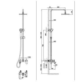 Kích thước sen cây tắm nóng lạnh Paul Schmitt PA502R