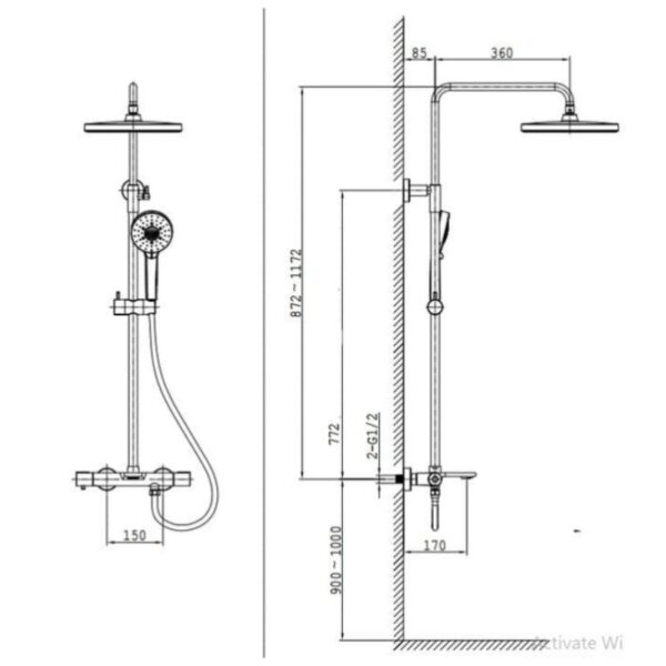 Kích thước sen cây tắm nóng lạnh Paul Schmitt PA504R