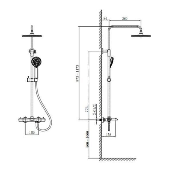 Kích thước sen cây tắm nóng lạnh Paul Schmitt PA508R