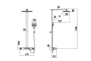 Kích thước sen cây tắm nóng lạnh Paul Schmitt PA509R