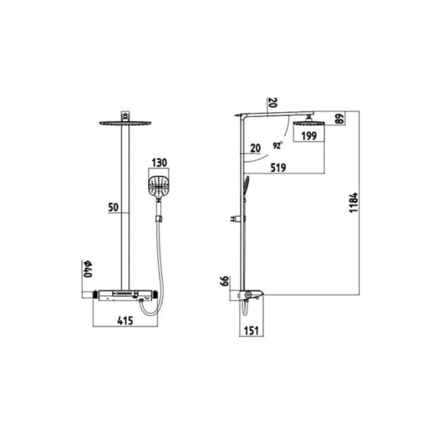 Kích thước sen cây tắm nóng lạnh Paul Schmitt PA509R