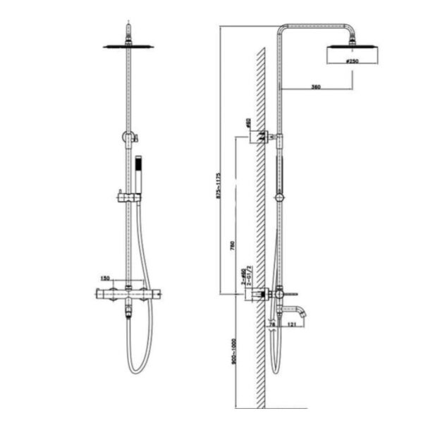 Kích thước sen cây tắm nóng lạnh Paul Schmitt PA510R