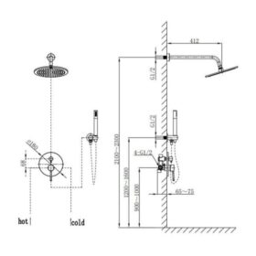 Kích thước sen tắm âm tường nóng lạnh Paul Schmitt PA601W