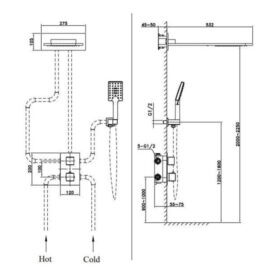 Kích thước sen tắm âm tường nóng lạnh Paul Schmitt PA604W