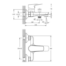 Kích thước sen tắm nóng lạnh Paul Schmitt PA013B