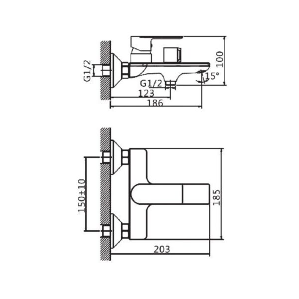 Kích thước sen tắm nóng lạnh Paul Schmitt PA016B