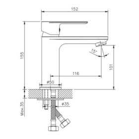 Kích thước vòi chậu lavabo nóng lạnh Paul Schmitt PA016F