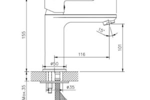 Kích thước vòi chậu lavabo nóng lạnh Paul Schmitt PA016F