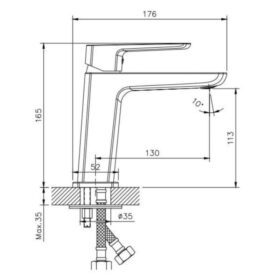 Kích thước vòi chậu lavabo nóng lạnh Paul Schmitt PA018F