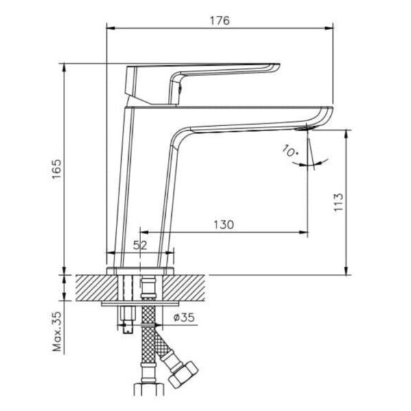 Kích thước vòi chậu lavabo nóng lạnh Paul Schmitt PA018F