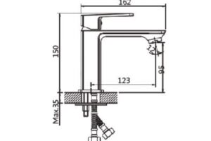 Kích thước vòi chậu lavabo nóng lạnh Paul Schmitt PA019F