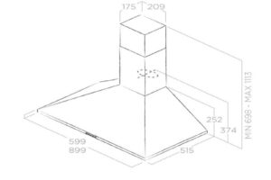 Kích thước máy hút mùi áp tường Elica PRF0051814