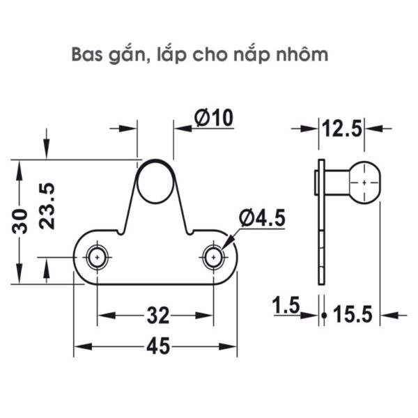 Bas lắp cho nắp nhôm pittong đẩy cánh tủ 80N Hafele 373.82.907