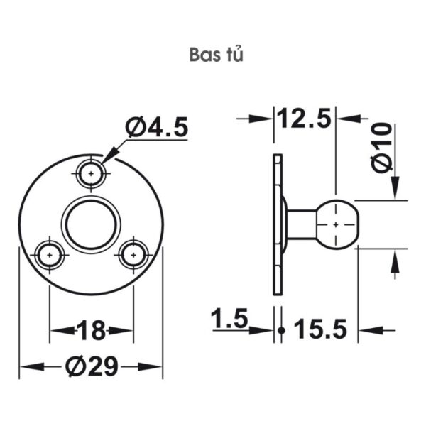 Bas tủ pittong đẩy cánh tủ 80N Hafele 373.82.907