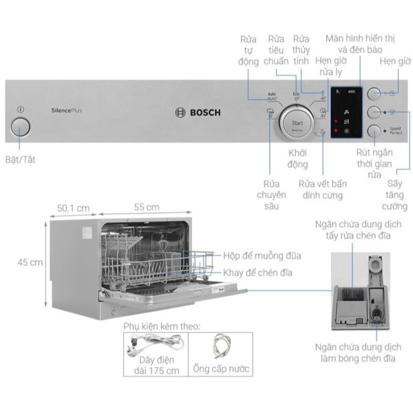 Đặc điểm máy rửa bát mini Bosch SKS62E38EU Serie 4