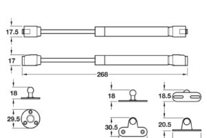 Kích thước pittong đẩy cánh tủ 80N Hafele 373.82.907