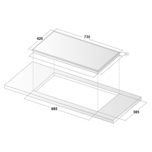 Kích thước bếp từ đôi Binova BI-1088GM lắp âm