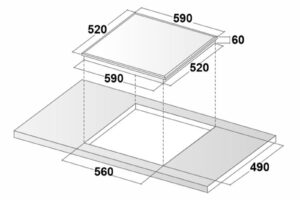 Kích thước bếp từ Binova 3 vùng nấu BI-3388GM lắp âm