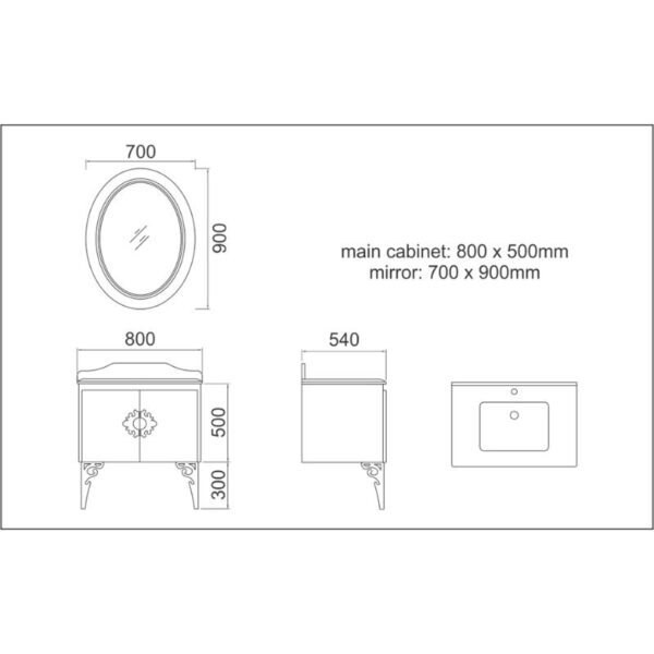 Kích thước bộ tủ chậu Gorlde GD-568