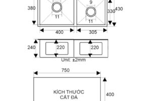 Kích thước chậu rửa bát inox 2 hố Binova CBI-7843