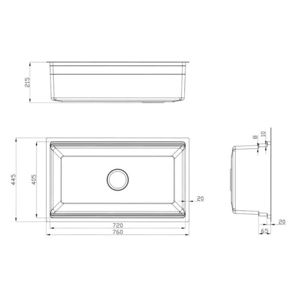 Kích thước chậu rửa bát Konox Workstation Undermount Sink KN7644SU Dekor
