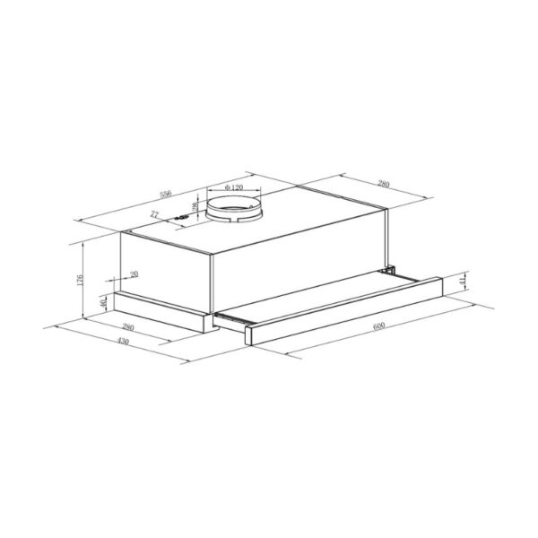 Kích thước máy hút mùi âm tủ Binova BI-26-GT-06