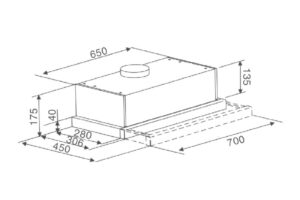 Kích thước máy hút mùi âm tủ Binova BI-28-B-07