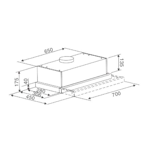 Kích thước máy hút mùi âm tủ Binova BI-28-B-07