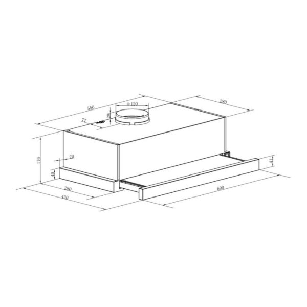 Kích thước máy hút mùi âm tủ Binova BI-28-GT-06