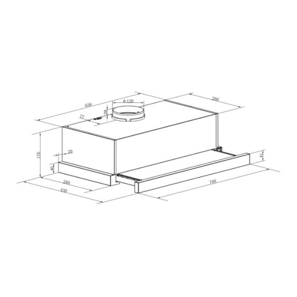 Kích thước máy hút mùi âm tủ Binova BI-28-GT-07