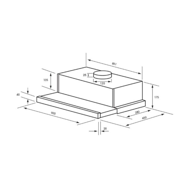 Kích thước máy hút mùi âm tủ Binova BI-28-W-09