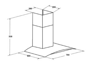 Kích thước máy hút mùi áp tường Binova BI-56-GT-07