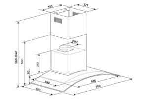 Kích thước máy hút mùi áp tường Binova BI-6688EU