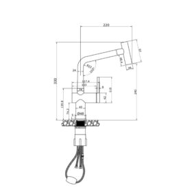 Kích thước vòi rửa bát nóng lạnh Konox Volta Nickel có dây rút