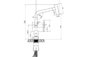 Kích thước vòi rửa bát nóng lạnh Konox Volta Nickel có dây rút