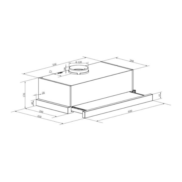 Kích thước máy hút mùi âm tủ Binova BI-28-W-06