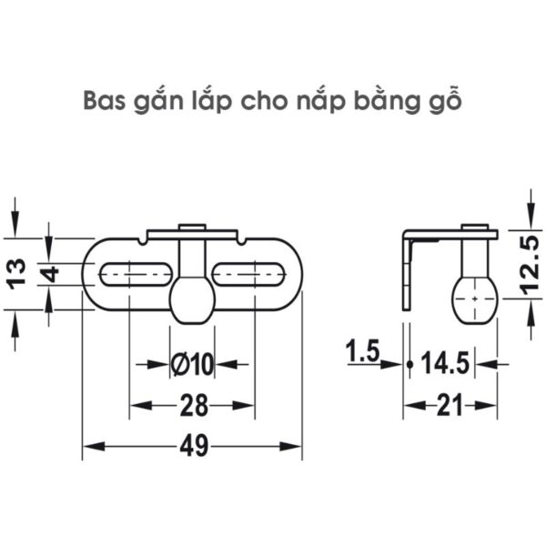 Kích thước pittong đẩy cánh tủ 120N Hafele 373.82.909