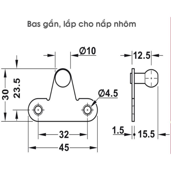 Kích thước pittong đẩy cánh tủ 120N Hafele 373.82.909