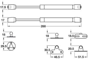 Kích thước pittong đẩy cánh tủ 120N Hafele 373.82.909