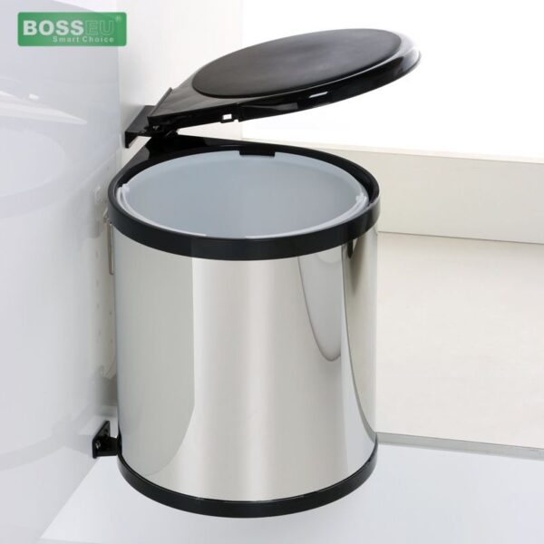 Hình ảnh thực tế thùng rác tròn gắn cánh tủ bếp BossEU BS114R