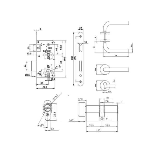 Kĩh thước bộ tay nắm gạt nắp chụp tròn 19x135x60mm Häfele DIY 499.62.505