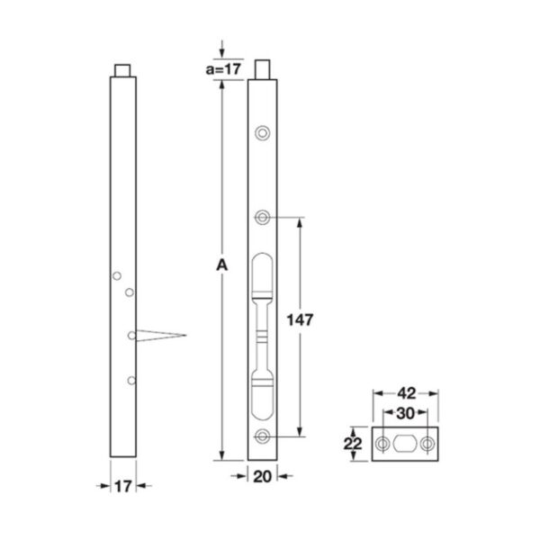 Kích tước chốt cửa âm 305mm Hafele DIY 489.71.461