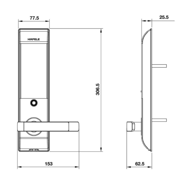 Kích thước khóa Điện Tử EL7500 Hafele 912.05.728