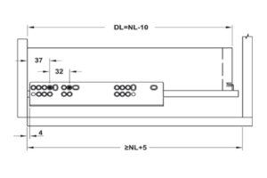 Kích thước ray âm EPC Evo 400mm giảm chấn Hafele 433.32.073