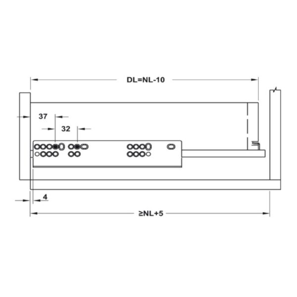 Kích thước ray âm EPC Evo 400mm giảm chấn Hafele 433.32.073