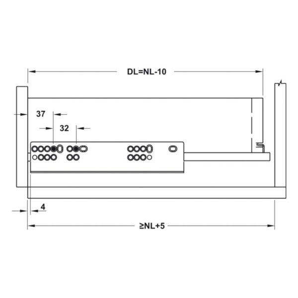 Thông số ray âm EPC Evo 350mm giảm chấn Hafele 433.32.072