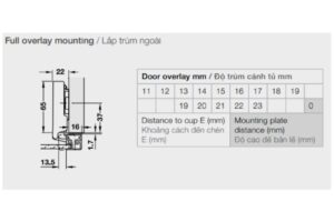 Thông số kỹ thuật bản lề khung nhôm đố nhỏ (trùm ngoài) Hafele 315.26.700