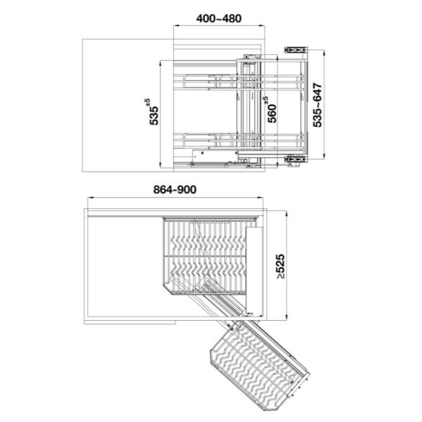 Kích thước giá góc liên hoàn Inox 304 mở phải Hafele 548.21.022